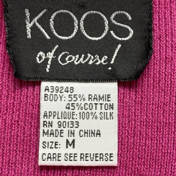 KOOS Of Course Women Ramie Silk Sweater Geometric Applique Sz M Pink 79-44 - Picture 10 of 11